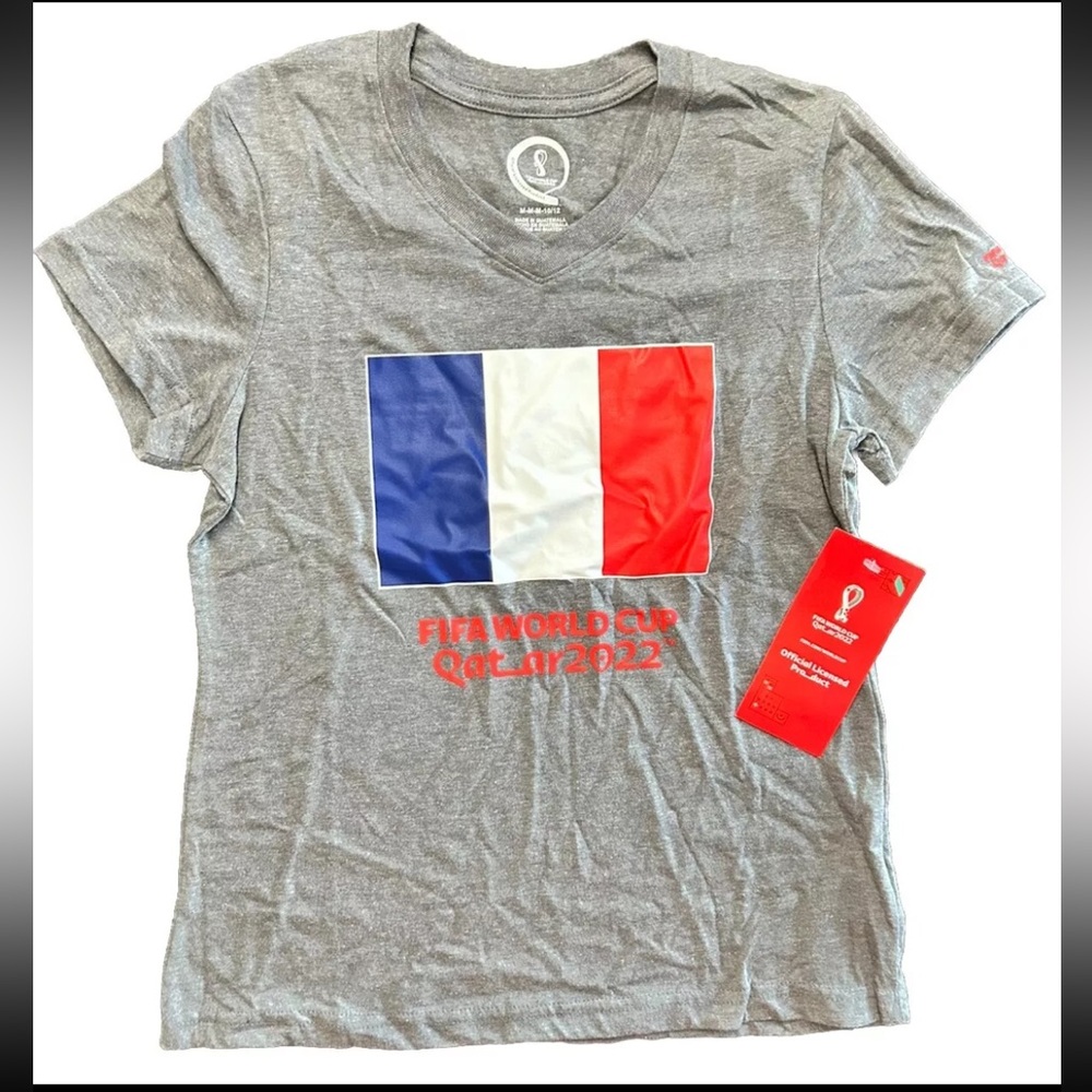 FIFA Licensed World Cup Qatar 2022 Girls’ Medium (10/12) France V-Neck T-Shirt
